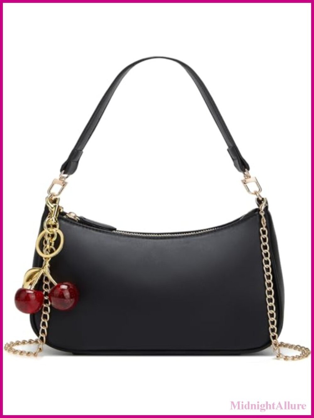 PU Leather Hobo Shoulder Bag with Cherry Charm Removable Straps